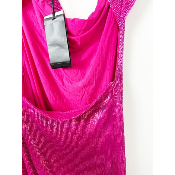 NWT Retrofete x May Mashiah Topaz Glass Beaded Dress In Fuschia L - Picture 10 of 13